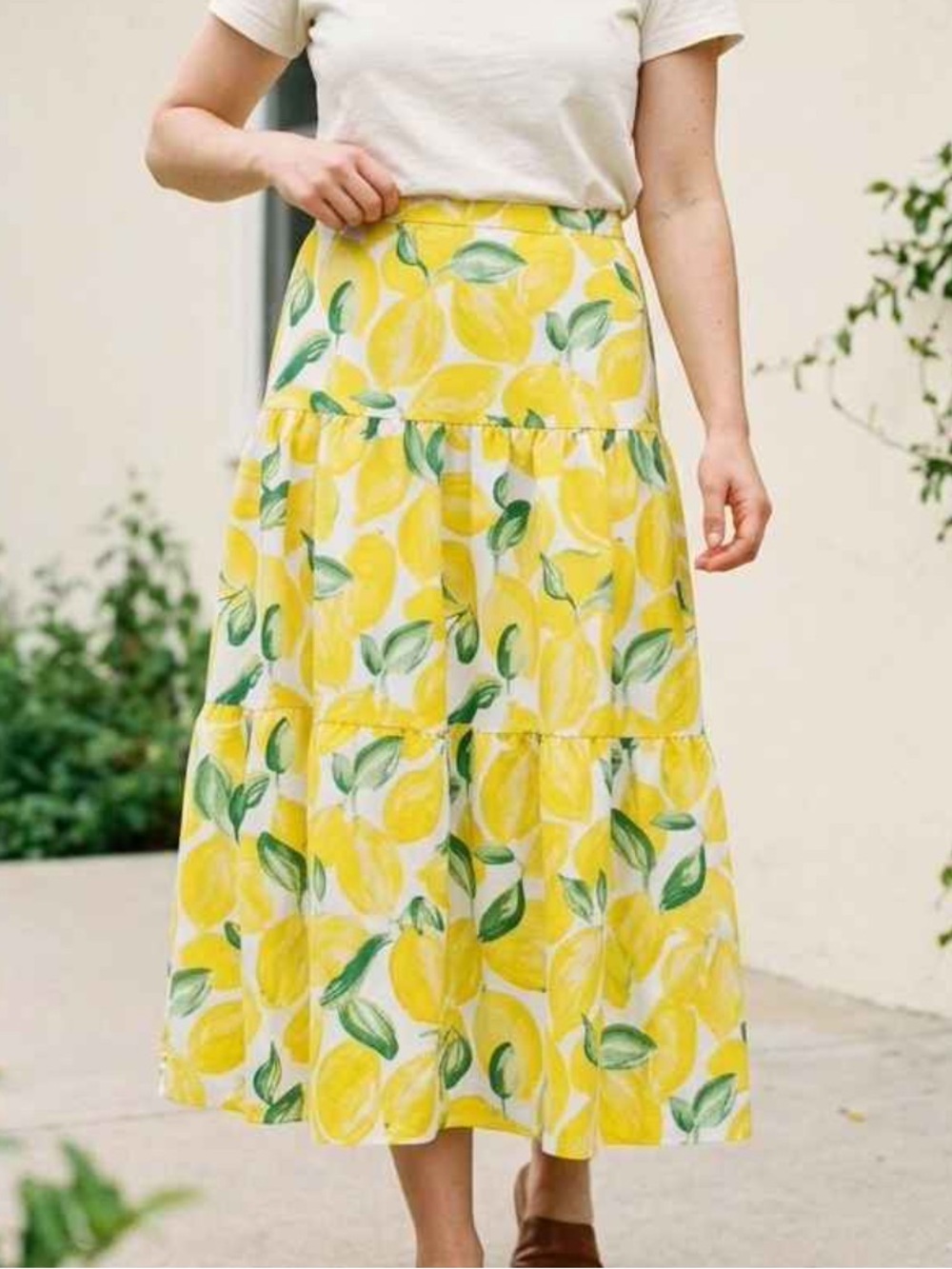 Yellow Lemon Print Tiered Maxi Skirt - Women